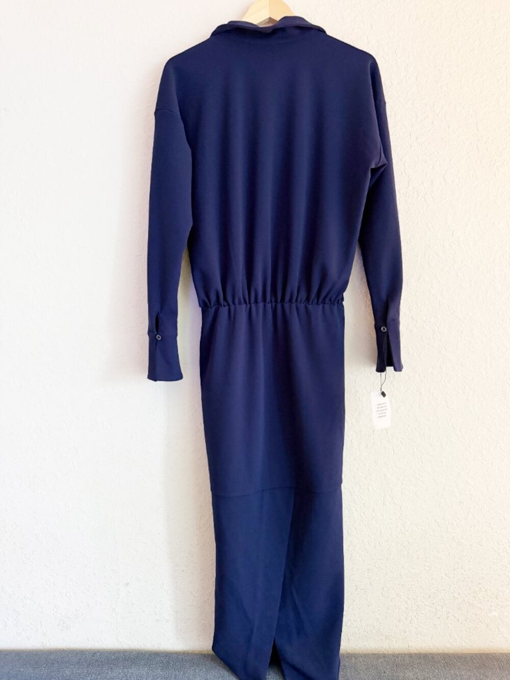 L’Academie Navy Blue Collared Long Sleeve Drop Waist Midi Dress Size S NWT - Picture 5 of 6
